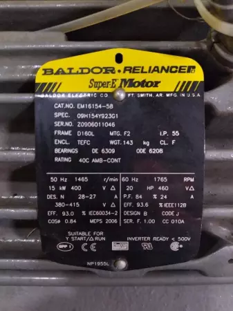 Baldor EM-16154-58 Super-E Motor, 20HP Frame D160L 