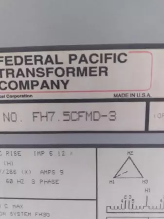 Federal Pacific FH7 5CFMD-3 Transformer 7.5kVA 