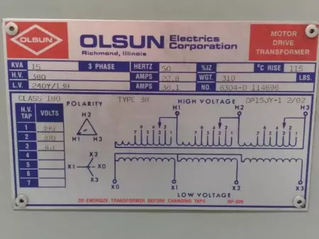 Olsun 6304-D-114696 Transformer 15Kva TESTED 