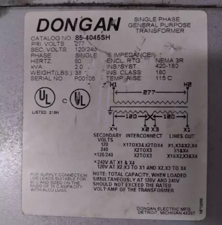 Dongan 85-4045SH Transformer 2.0Kva 