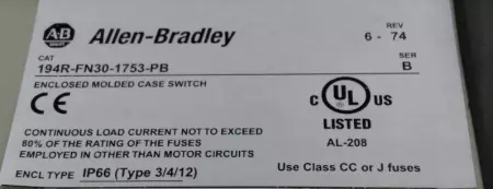  Allen-Bradley 194R-FN30-1753-PB Disconnect Switch 