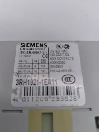  Siemens 3RH1921-1EA11 Auxiliary Contact Block 