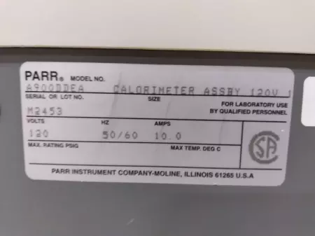 Parr Instrument Co. A900DDEA Calorimeter Assembly, Vessel and Control Bomb 1281 