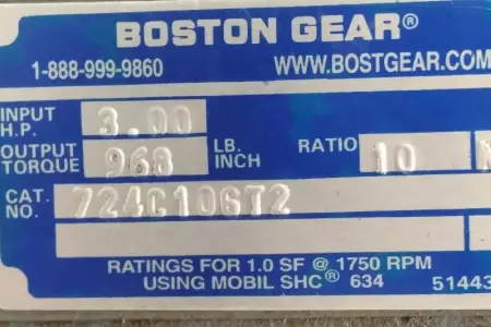 Boston Gear 724C106T2 Gear Reducer 1:10 Ratio 