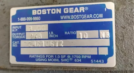 Boston Gear 724C106T2 Gear Reducer 1:10 Ratio 