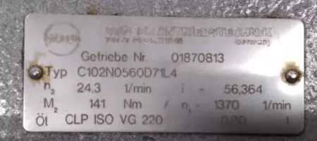 Stober K21R-71-G-4 Gearmotor, 0.37kW, Reducer Ratio 56.36:1 
