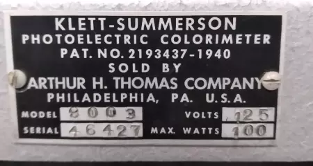 Klett-Summerson MODEL 8003 Photoelectric Colorimeter 