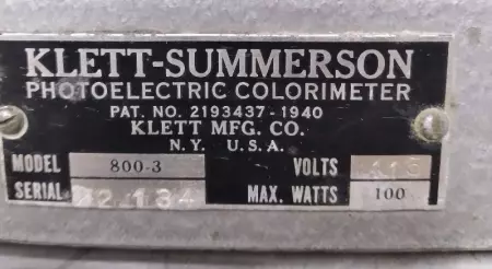 Klett-Summerson MODEL 800-3 Photoelectric Colorimeter (Light does´t work) 