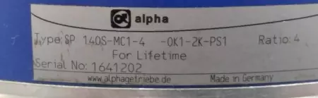 Alpha 140S-MC1-4-0K1-2K-PS1 Gearbox, 4:1 Ratio 