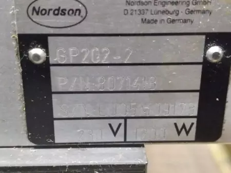 Nordson 2026606-3 Remote Metering Station, Type GP202-2  W/Bauer 0.37kW Motors 