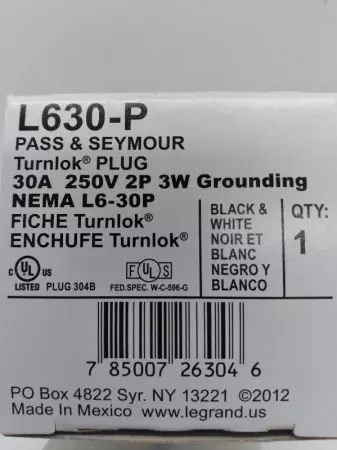 NEW Pass & Seymour L630-P Twist Turn Lock® Plug 