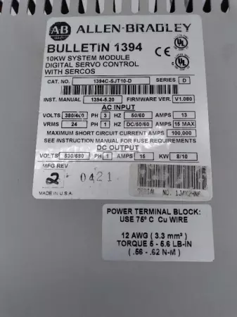 Allen-Bradley 1394C-SJT10-D SER.D Servo Drive 10kW 