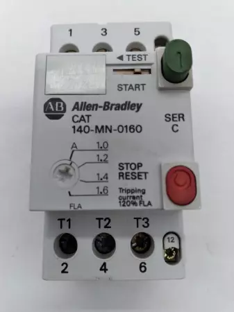  Allen-Bradley 140-MN-0160 SER.C Manual Motor Starter W/ 140-A01 TESTED 