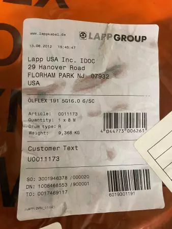 Lapp Group U0011173 Olflex®191 16AWG Cable, 600V, 5 Conductor, 8M 