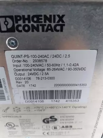  Phoenix Contact QUINT-PS-100-240AC/24DC/2.5 Power Supply 