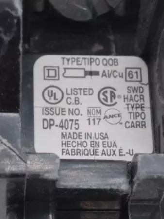 Square D TIPO-Q0B CIRCUIT BREAKER TESTED 