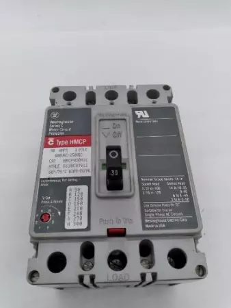  Westinghouse HMCP030H1C Circuit Breaker 600VAC 250VDC 30Amp 3-Pole 