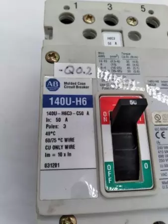 Allen-Bradley 140U-H6C3-C50 Circuit Breaker 480VAC 50Amp 3-Pole TESTED 