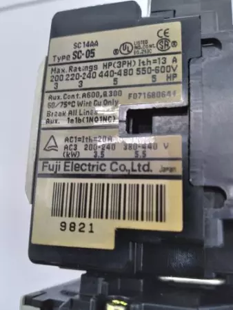  Fuji Electric SC-05 Contactor W/TR-ON/3 Thermal Overload Relay 