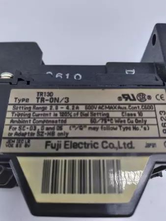 Fuji Electric TR-0N/3 Overload Relay 2.8-4.2Amp 600V 