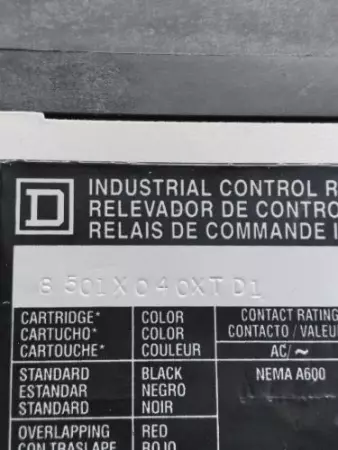 Square D 8501X040XTD1 Industrial Control Relay 600V AC/DC 20Amp (Knob Missing) 