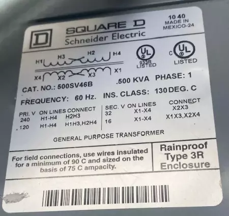 Square D 500SV46B Transformer 500VA 