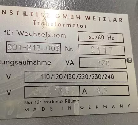 Leitz Wetzler 301-213.003 Transformer 130VA 