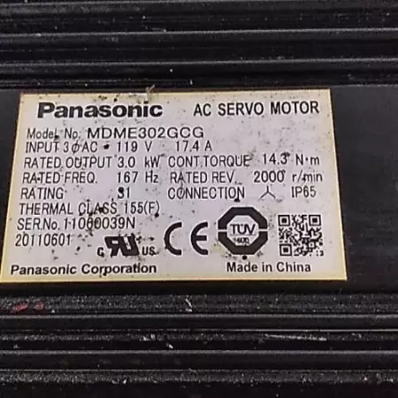 Panasonic MDME302GCG AC Servo Motor, 3.0kW TESTED 