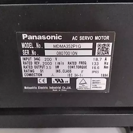 Panasonic MDMA352P1G Servo Motor 3.5kW TESTED 