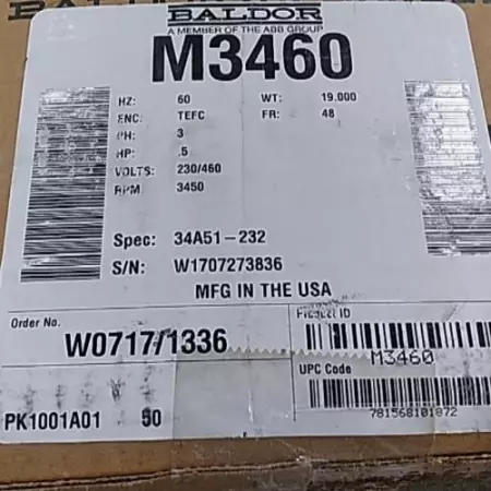 Baldor M3460 AC Motor 0.5HP Frame 48 