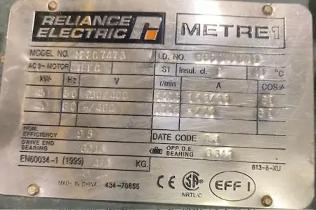 Reliance Electric M22G7473 Metre1 AC Motor 45kW/60HP 