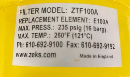 Zeks ZTF100A Compressed Air Filter Replacement, Indicator 