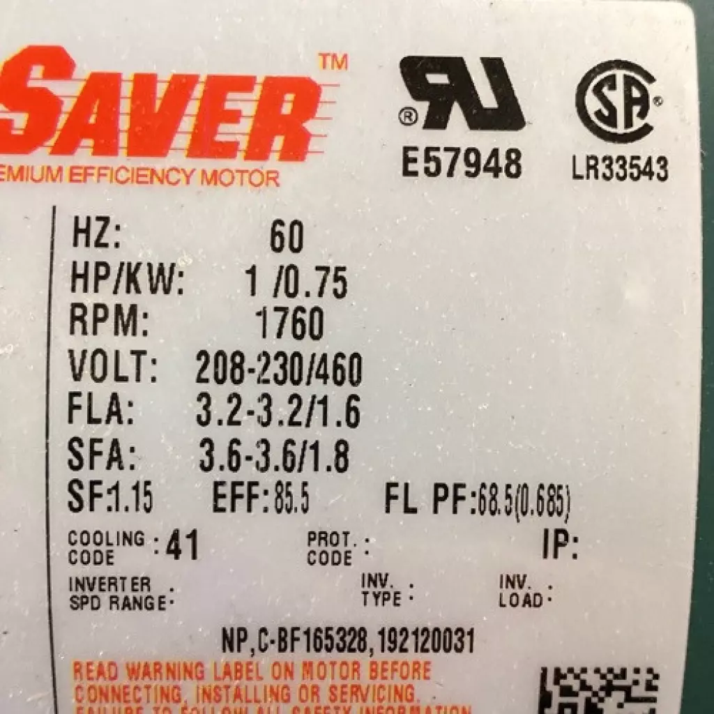 Leeson 119564.00 WattSaver™ Inverter Duty AC Motor, 1HP/0.75kW Frame 56C 