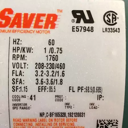 Leeson 119564.00 WattSaver™ Inverter Duty AC Motor, 1HP/0.75kW Frame 56C 