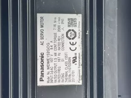 Panasonic MDME152GCG AC Servo Motor, 1.5kW TESTED 