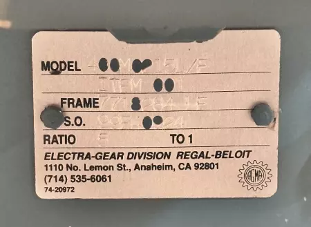 Regal-Beloit 400M0215L/F Right Angle Gear Box, Ratio 5:1 