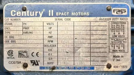 A.O. Smith 146032 Century®II  AC Motor, 10HP Frame 215T 