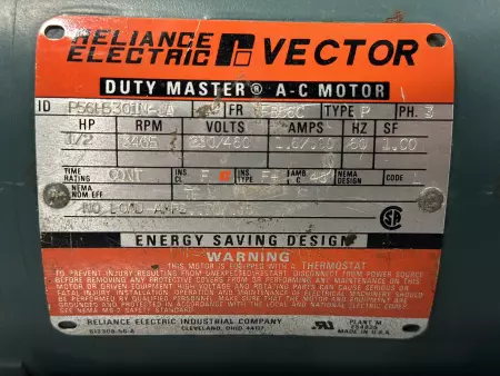 Reliance Electric P56H5301N-JA Duty Master®AC Motor, 0.5HP FB56C Fr W/ Gearbox 