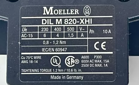  Moeller DIL M185 3-Phase Contactor 600V 225Amp W/Aux. Contacts 