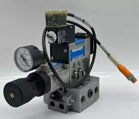 Festo MFH-5/2-D-1-FR C Solenoid Valve Assy W/Pressure Regulator & Manifold 