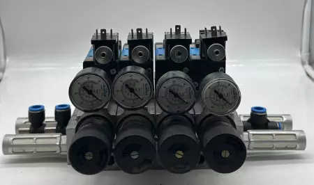 Festo MFH-5/2-D-1-FR C 4-Solenoid Valve Assy W/Pressure Regulator & Manifold 