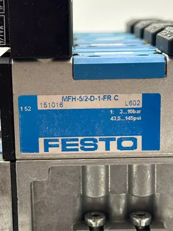 Festo MFH-5/2-D-1-FR C 4-Solenoid Valve Assy W/Pressure Regulator & Manifold 