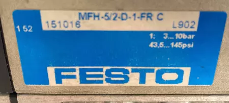 Festo MFH-5/2-D-1-FR-C Solenoid Valve Assy W/Pressure Regulator & Manifold 