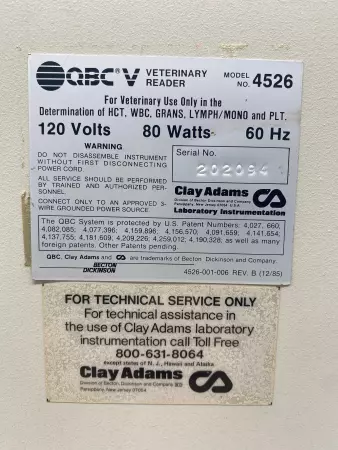 Clay Adams 4526 QBC®V Veterinary Reader Hematology Analyzer 