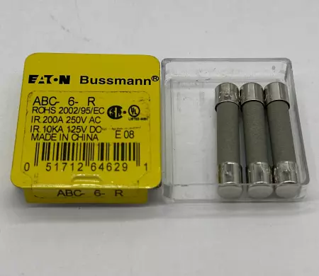 Eaton/Bussmann ABC-6-R Miniature Fuses 250VAC/125VDC 6Amp Lot of 3