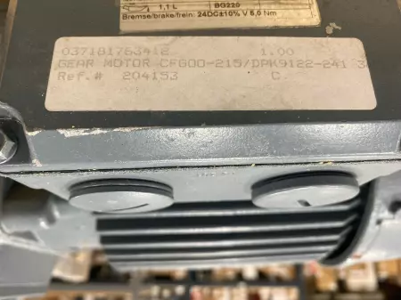 Trutzschler CFG00-215/DPK9122-241 Gearmotor,1.34HP W/Gearbox Ratio 26.5:1 