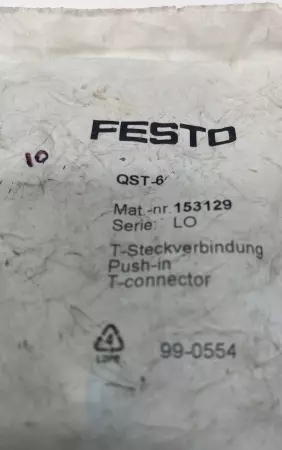 Festo QST-6 Push-In T-Fitting Connector Lot of 10