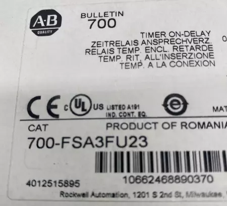 NEW Allen-Bradley 700-FSA3FU23 SER.B Timing Relay VAC 24-48VDC 0.15Sec-3Min Rang