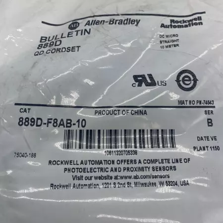 Allen-Bradley 889D-F8AB-10 SER.B QD Cordset 10M 