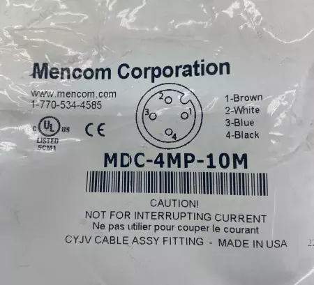 NEW Mencom MDC-4MP-10M Cable Cordset 4 Amp 4-Pole Female 